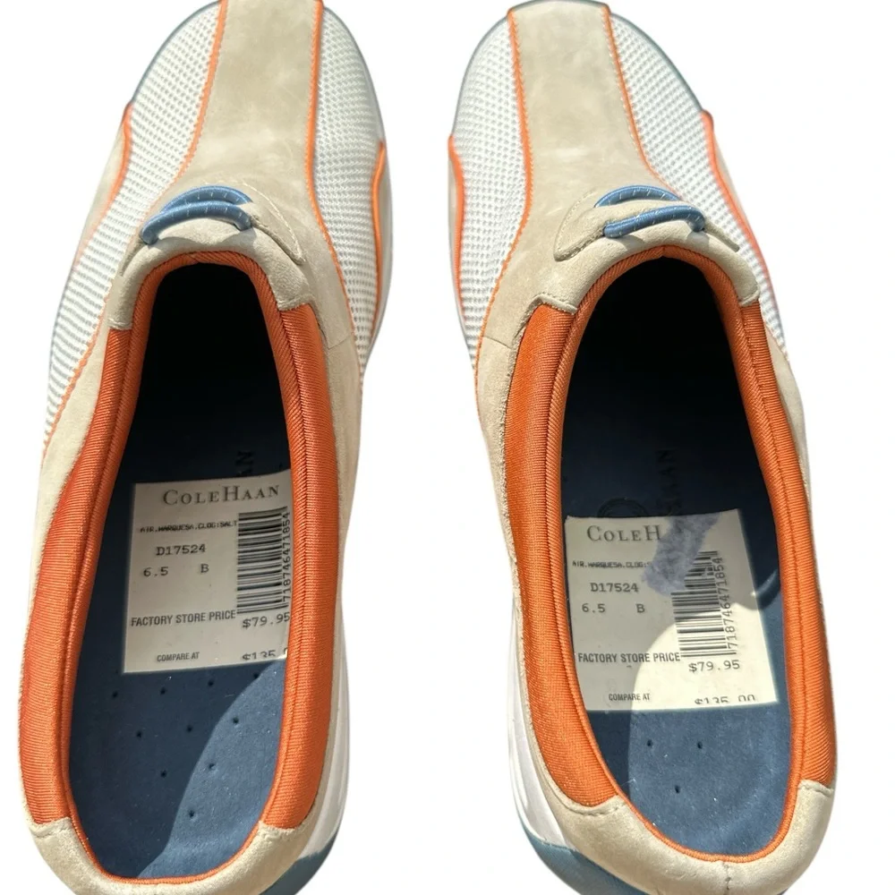 COLE HAAN Nike Air‎ Comfort Slip Ons Mule Orange/Tan/Ivory Womens Size 6.5